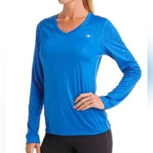 Champion Vibrant Blue Vapor PowerTrain Long Sleeve Tee, V-Neck EUC M